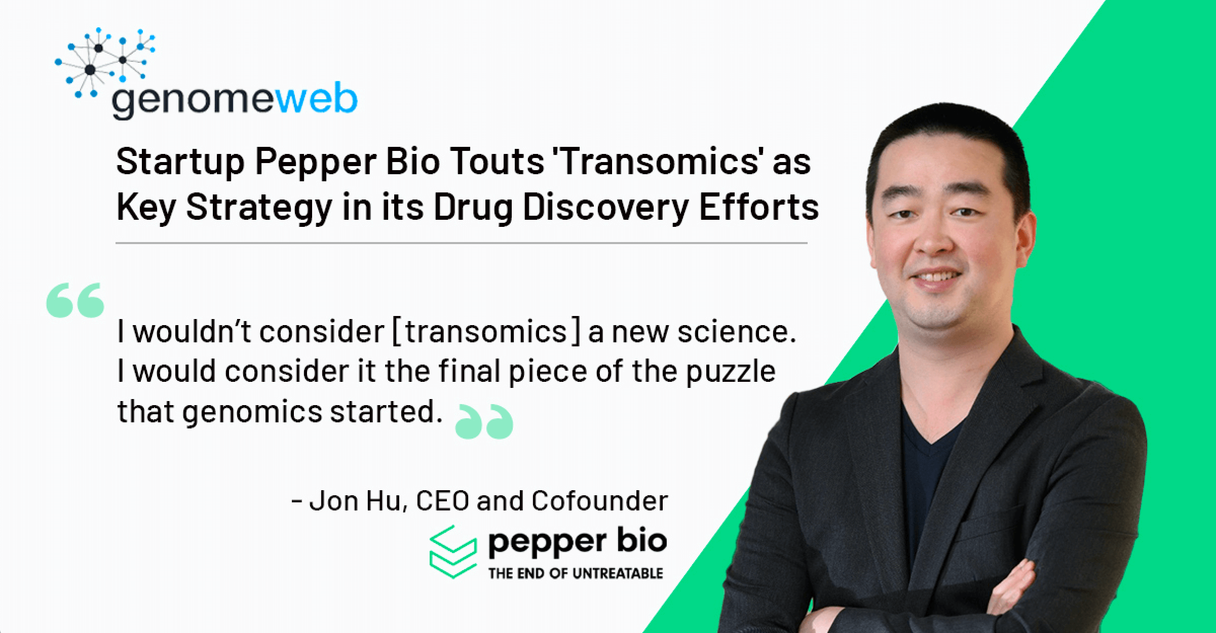 Read more about the article Startup Pepper Bio Touts ‘Transomics’ as Key Strategy in its Drug Discovery Efforts